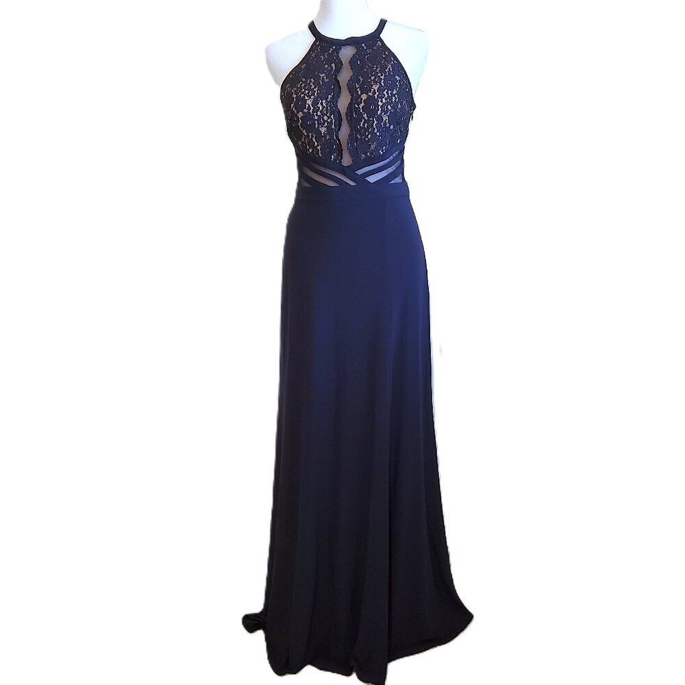 Morgan & Co Navy Sequin Lace Formal Floor Length Dress Sz 5/6 Prom Special Event